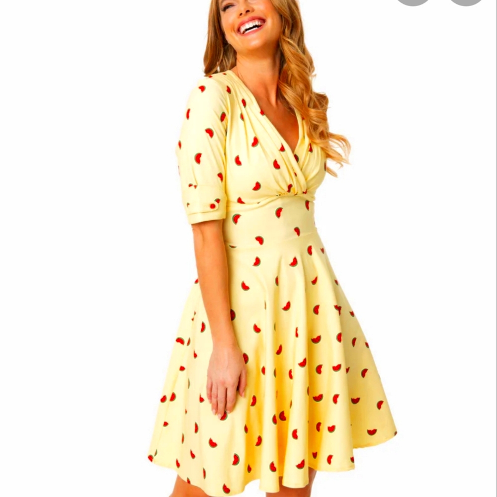Unique Vintage Yellow Watermelon 1950s Dress